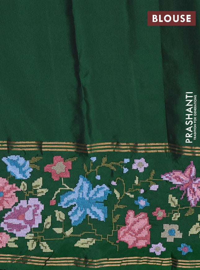 Pure soft silk saree grey and green with zari woven buttas and zari woven kutch embroidery