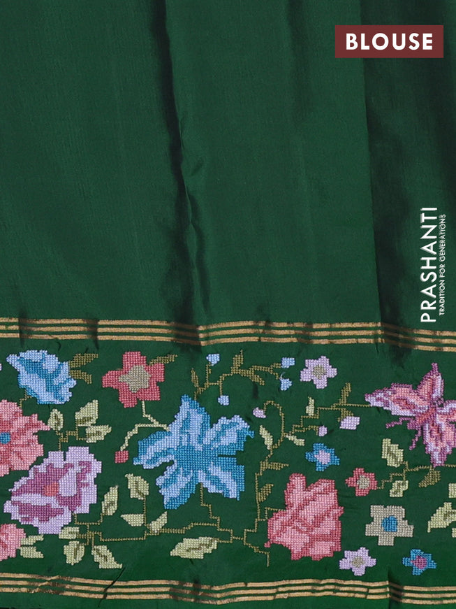 Pure soft silk saree grey and green with zari woven buttas and zari woven kutch embroidery