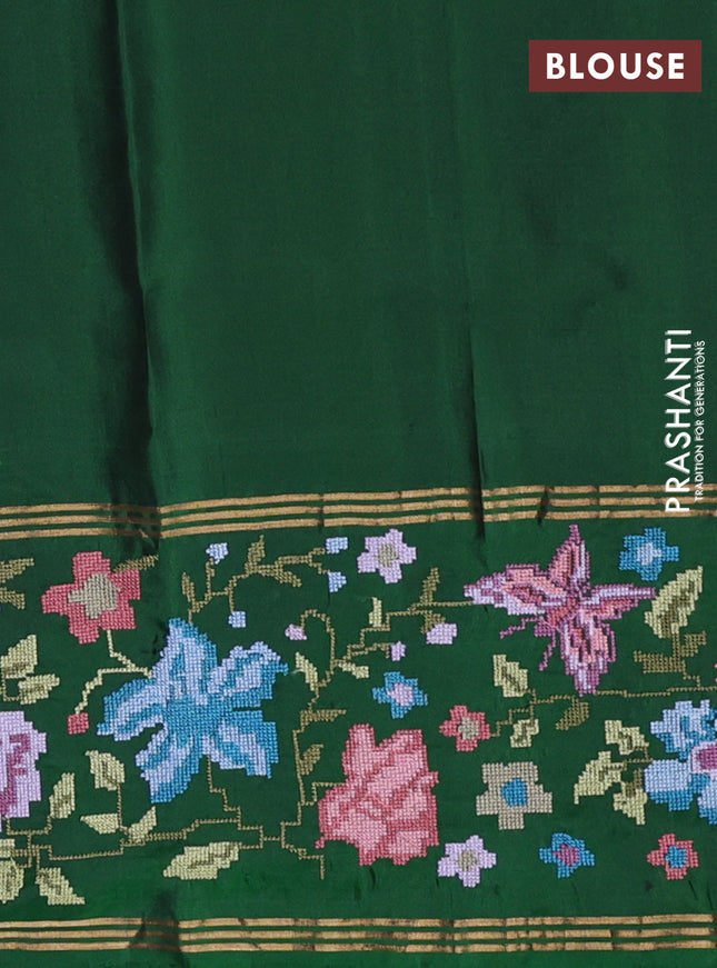 Pure soft silk saree mustard green and green with zari woven buttas and zari woven kutch embroidery