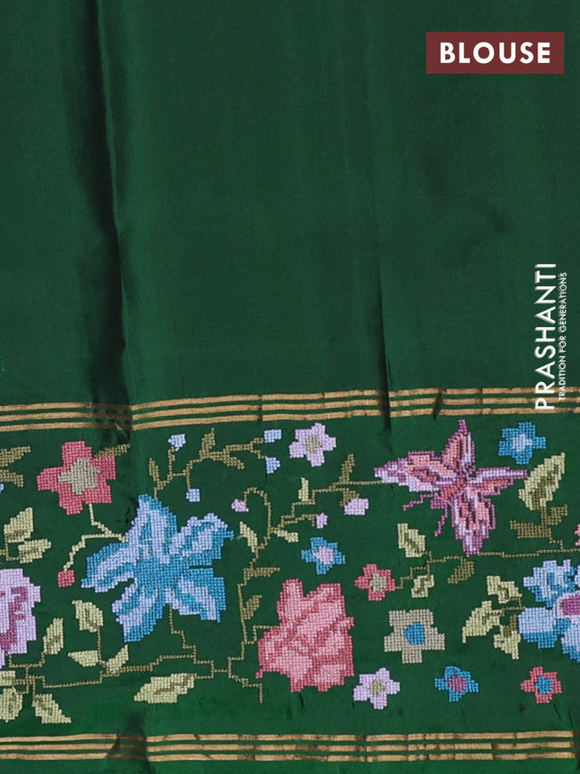 Pure soft silk saree mustard green and green with zari woven buttas and zari woven kutch embroidery