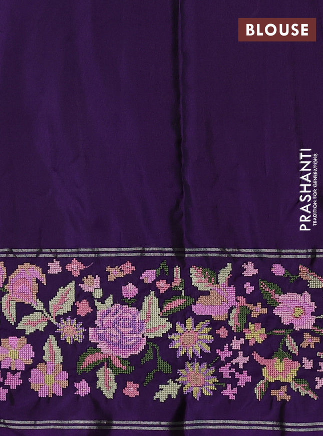 Pure soft silk saree lavender and violet with allover silver zari woven buttas and zari woven kutch embroidery