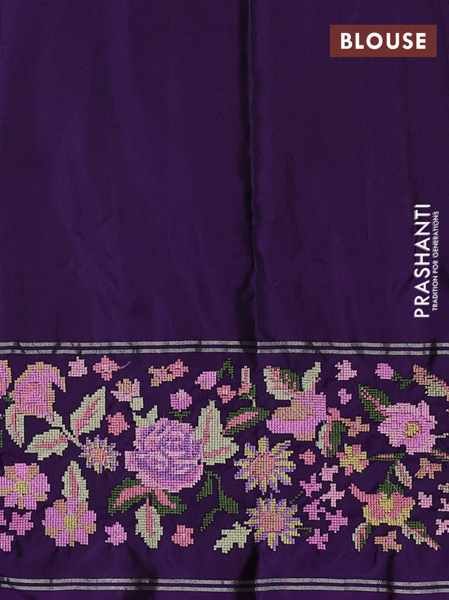 Pure soft silk saree lavender and violet with allover silver zari woven buttas and zari woven kutch embroidery