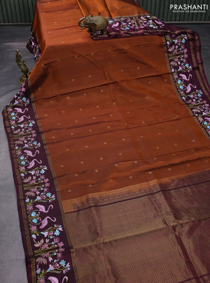 Pure soft silk saree rust shade and wine shade with zari woven buttas and zari woven kutch embroidery