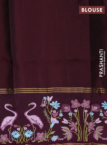 Pure soft silk saree rust shade and wine shade with zari woven buttas and zari woven kutch embroidery