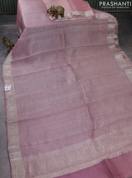 Pure organza partly silk saree pastel pink and pastel peach with allover silver zari weaves and silver zari woven border