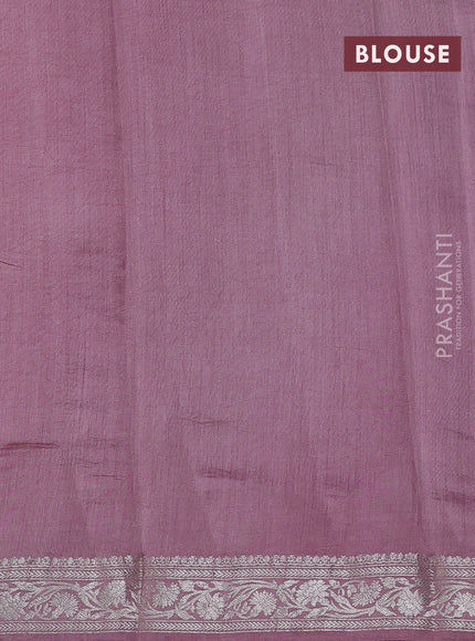 Pure organza partly silk saree pastel pink and pastel peach with allover silver zari weaves and silver zari woven border