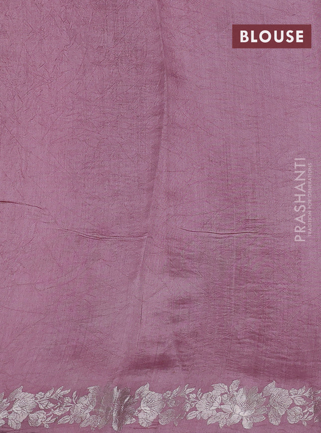 Pure organza partly silk saree pastel pink and pastel peach with silver zari stripe pattern and silver zari woven floral border