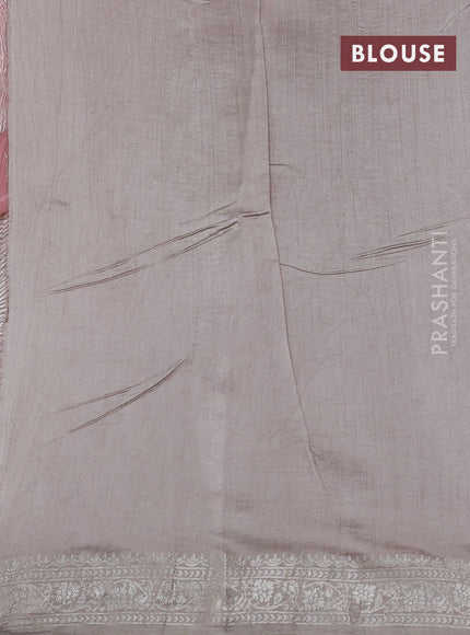 Pure organza partly silk saree grey and pastel peach with silver zari stripe pattern and silver zari woven border
