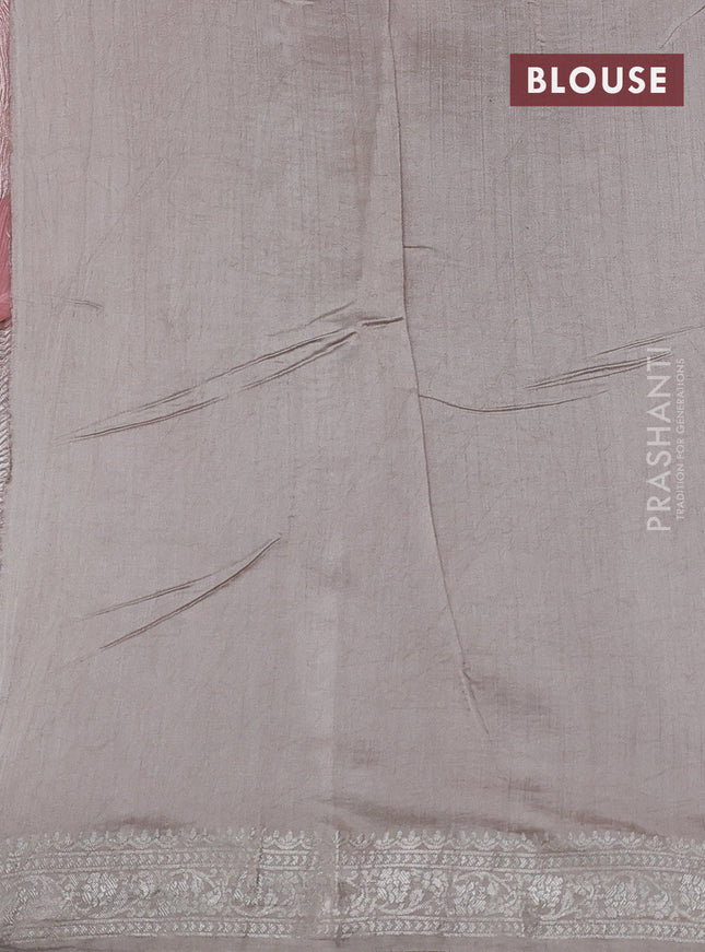 Pure organza partly silk saree grey and pastel peach with silver zari stripe pattern and silver zari woven border