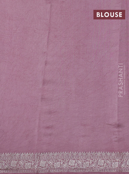 Pure organza partly silk saree pastel peach and pastel pink with silver zari stripe pattern and silver zari woven border