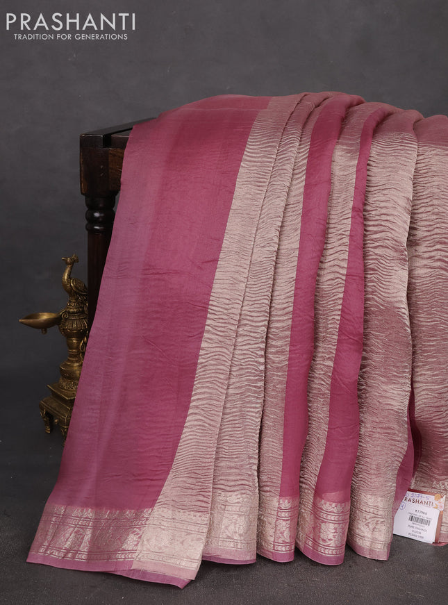 Pure organza partly silk saree pastel peach and pastel pink with silver zari stripe pattern and silver zari woven border
