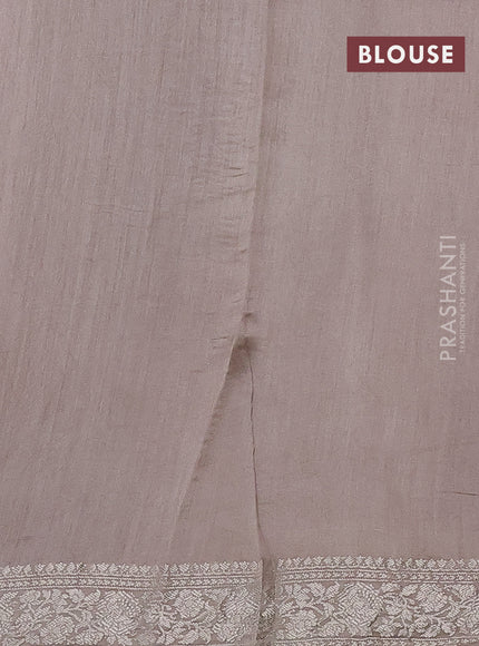 Pure organza partly silk saree grey shade and peach pink with allover silver zari weaves and silver zari woven border