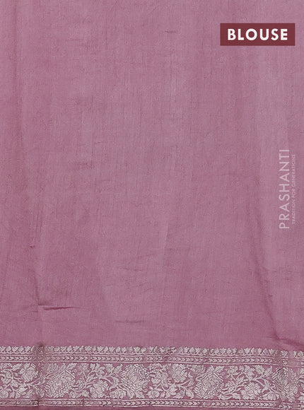 Pure organza partly silk saree pastel pink with allover silver zari weaves and silver zari woven border