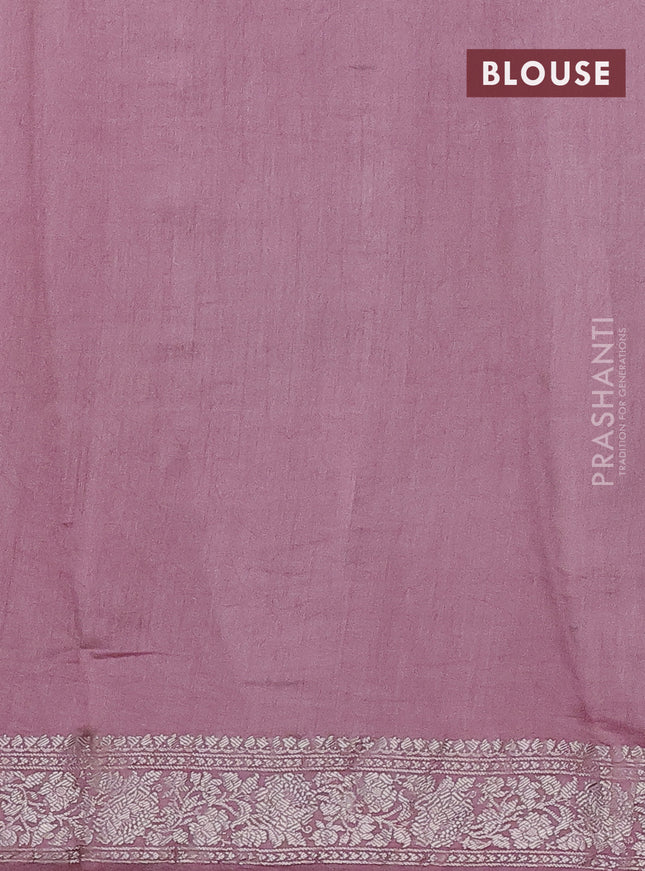 Pure organza partly silk saree pastel pink with allover silver zari weaves and silver zari woven border