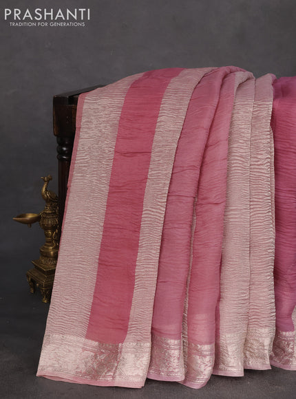 Pure organza partly silk saree pastel lavender and pastel pink with allover silver zari weaves and silver zari woven border