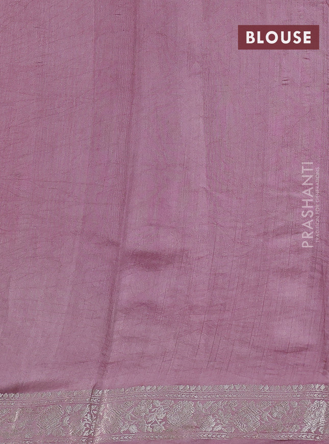 Pure organza partly silk saree pastel lavender and pastel pink with allover silver zari weaves and silver zari woven border