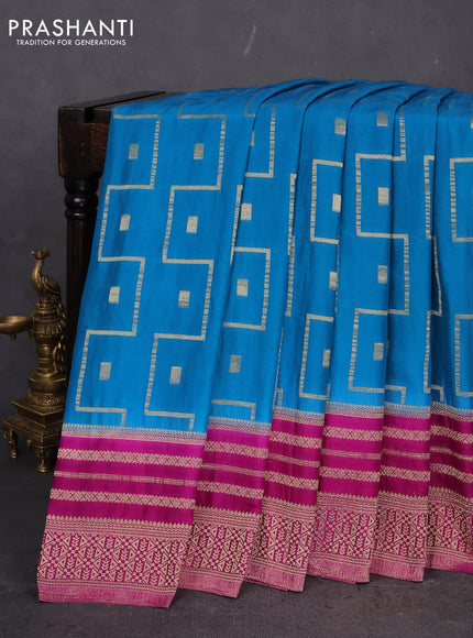 Banarasi semi crepe saree cs blue and purple with allover geometric zari weaves and zari woven border
