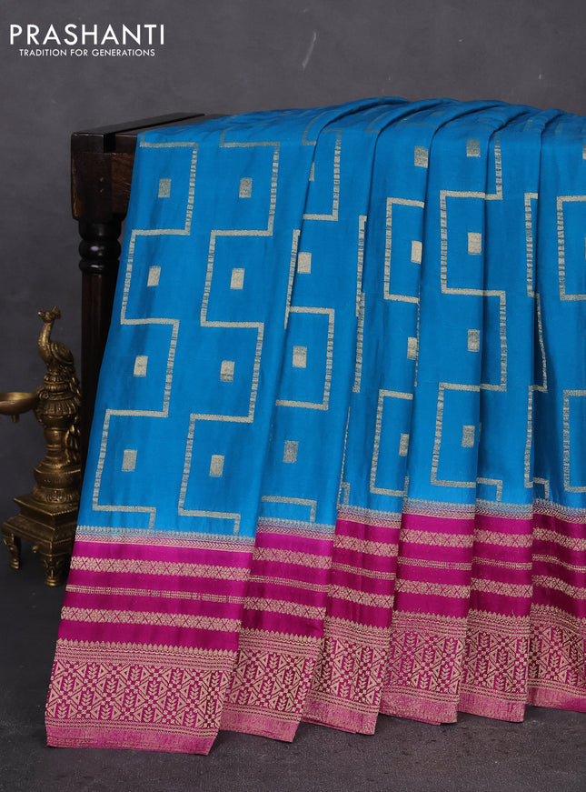 Banarasi semi crepe saree cs blue and purple with allover geometric zari weaves and zari woven border