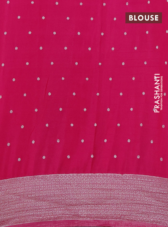 Banarasi semi crepe saree peacock blue and pink with zari woven brocade weaves and long zari woven checked kborder