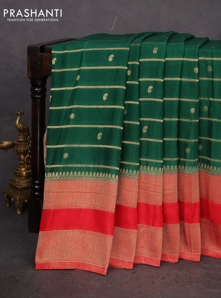 Banarasi semi crepe saree green and red with allover zari weaves & buttas and rettapet zari woven border