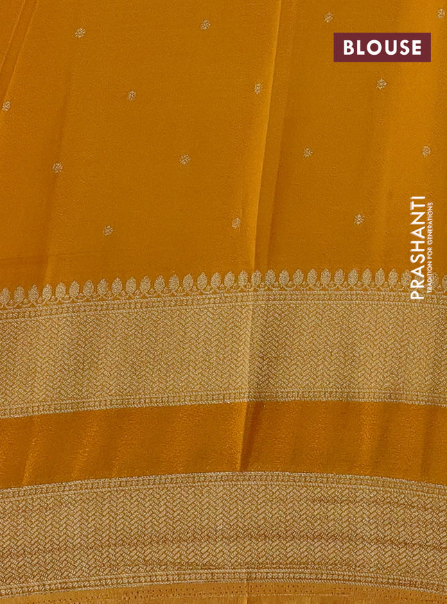 Banarasi semi crepe saree red and mustard yellow with allover zari weaves & buttas and rettapet zari woven border