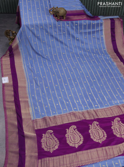 Banarasi semi crepe saree pastel blue and purple with allover zari weaves & buttas and rettapet zari woven border