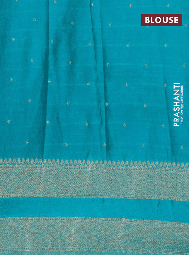 Banarasi semi crepe saree pink and teal blue with allover zari weaves & buttas and rettapet zari woven border