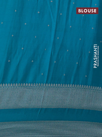 Banarasi semi crepe saree pink and teal blue with allover zari weaves & buttas and rettapet zari woven border
