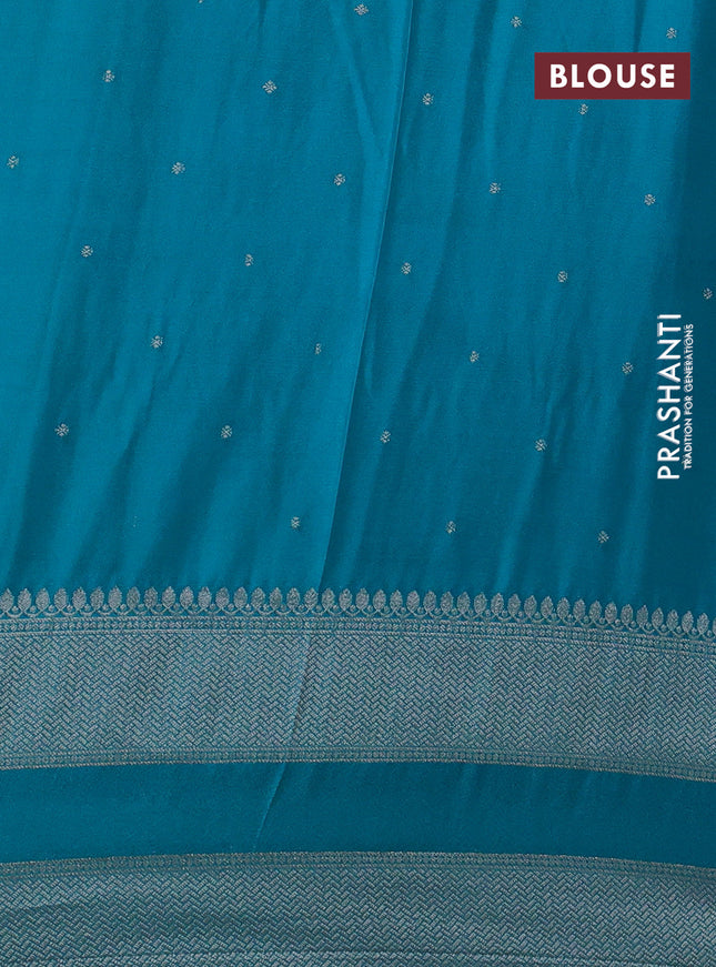Banarasi semi crepe saree pink and teal blue with allover zari weaves & buttas and rettapet zari woven border