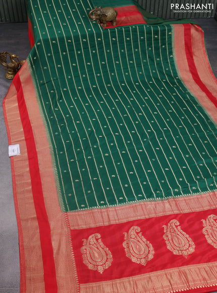 Banarasi semi crepe saree green and red with allover zari weaves & buttas and rettapet zari woven border