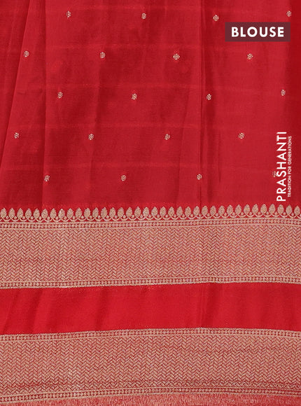 Banarasi semi crepe saree green and red with allover zari weaves & buttas and rettapet zari woven border