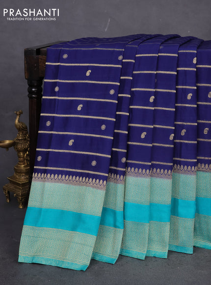 Banarasi semi crepe saree blue and teal blue with allover zari weaves & buttas and rettapet zari woven border