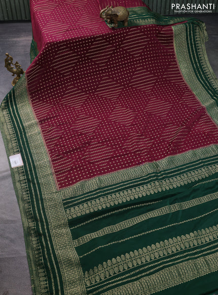 Banarasi semi crepe saree maroon and green with allover zari woven butta weaves and zari woven border