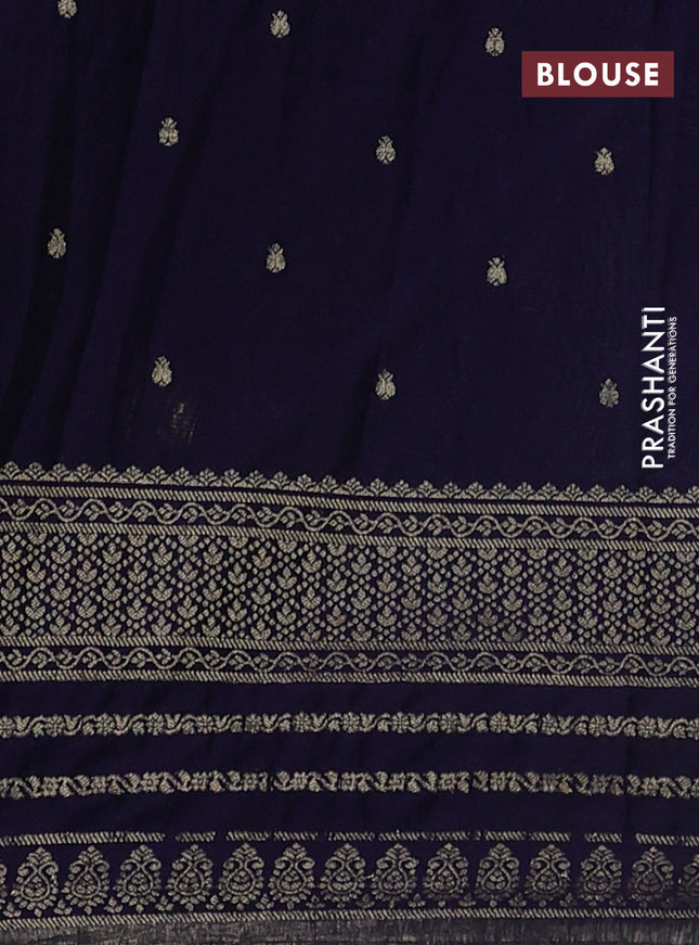 Banarasi semi crepe saree pastel green and navy blue with allover zari woven butta weaves and zari woven border