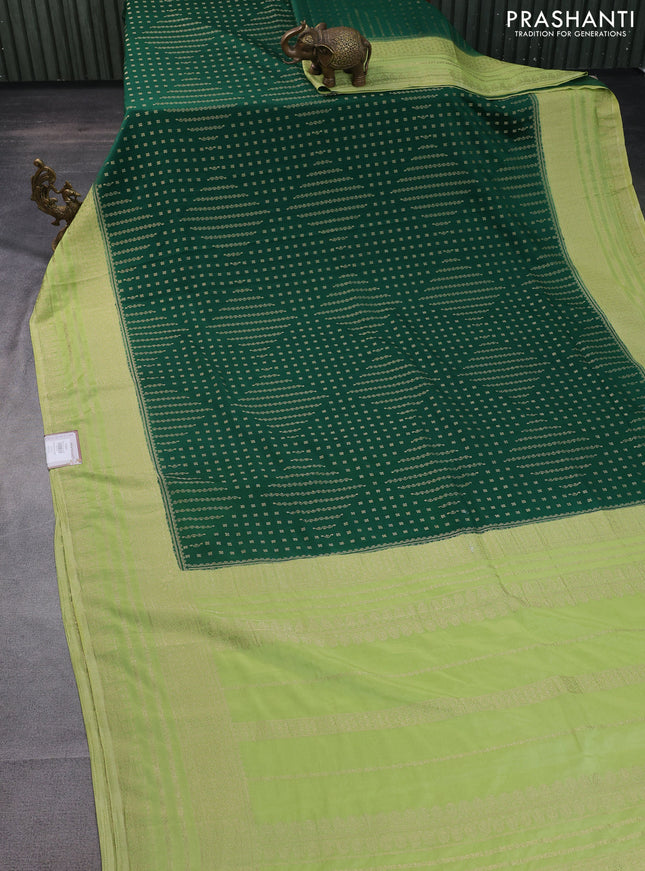 Banarasi semi crepe saree green and pista green with allover zari woven butta weaves and zari woven border