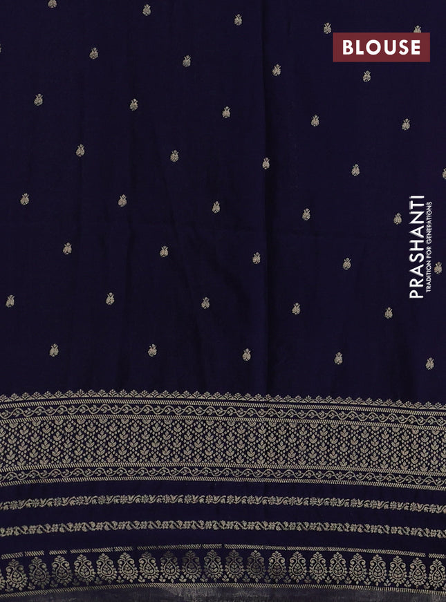 Banarasi semi crepe saree pink and navy blue with allover zari woven butta weaves and zari woven border