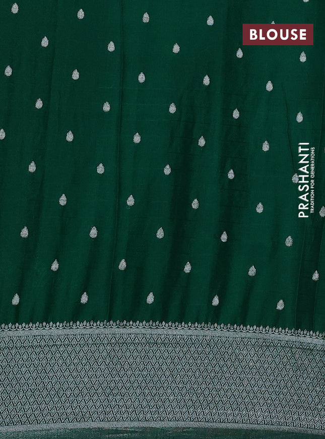 Banarasi semi crepe saree red and green with zari woven buttas and long zari checked pattern border