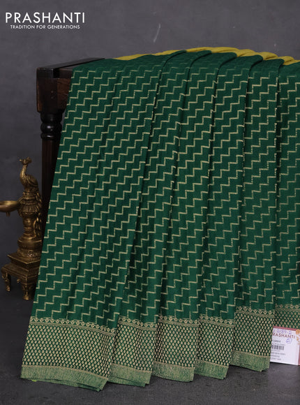 Banarasi semi crepe saree lime yellow and green with half & half style and zari woven border