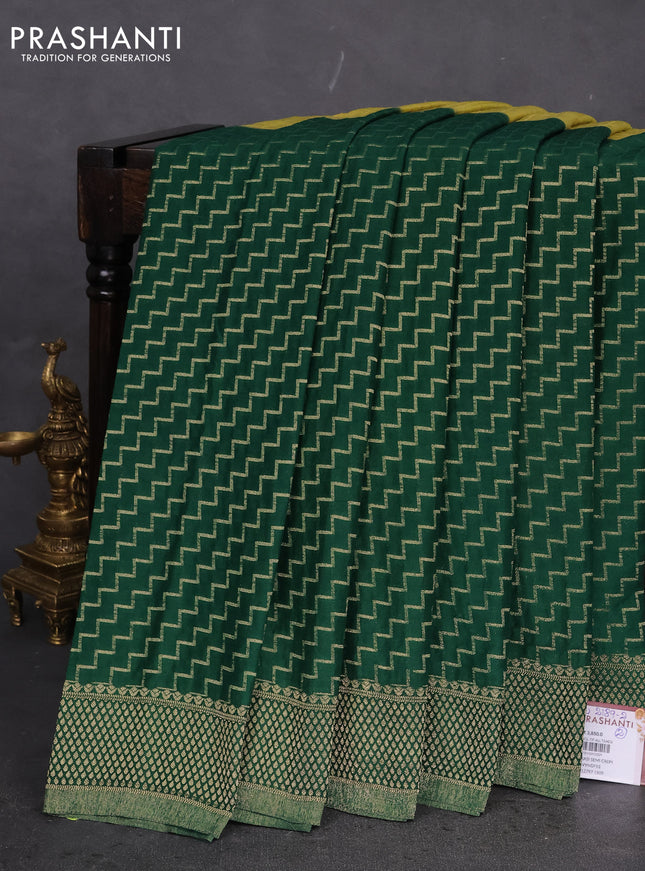 Banarasi semi crepe saree lime yellow and green with half & half style and zari woven border