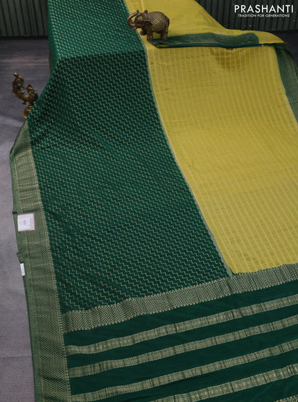 Banarasi semi crepe saree lime yellow and green with half & half style and zari woven border