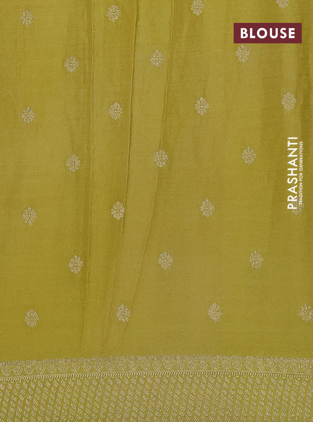 Banarasi semi crepe saree dark mustard and lime yellow with half & half style and zari woven border
