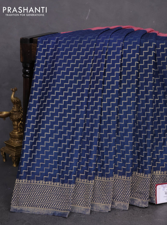 Banarasi semi crepe saree pastel pink and peacock blue with half & half style and zari woven border
