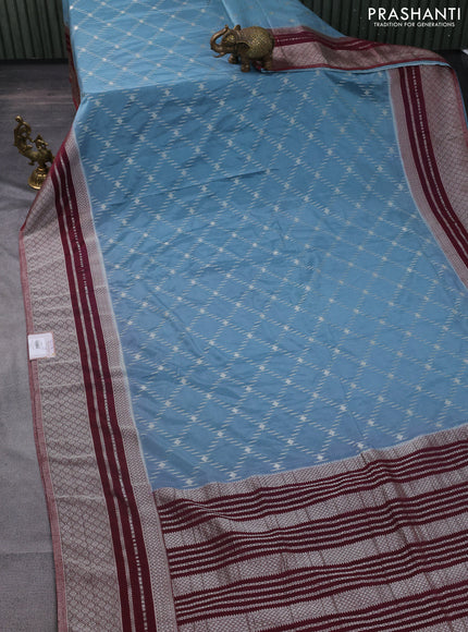 Banarasi semi crepe saree pastel blue and maroon with allover silver zari weaves and silver zari woven border