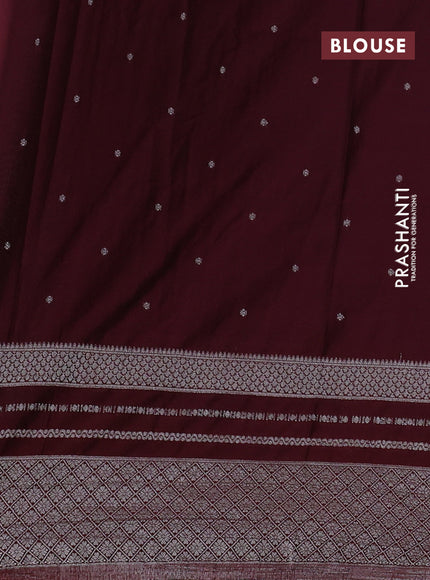 Banarasi semi crepe saree pastel blue and maroon with allover silver zari weaves and silver zari woven border
