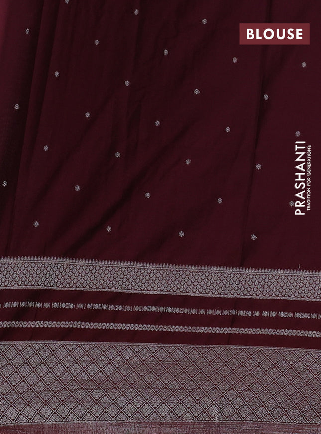 Banarasi semi crepe saree pastel blue and maroon with allover silver zari weaves and silver zari woven border