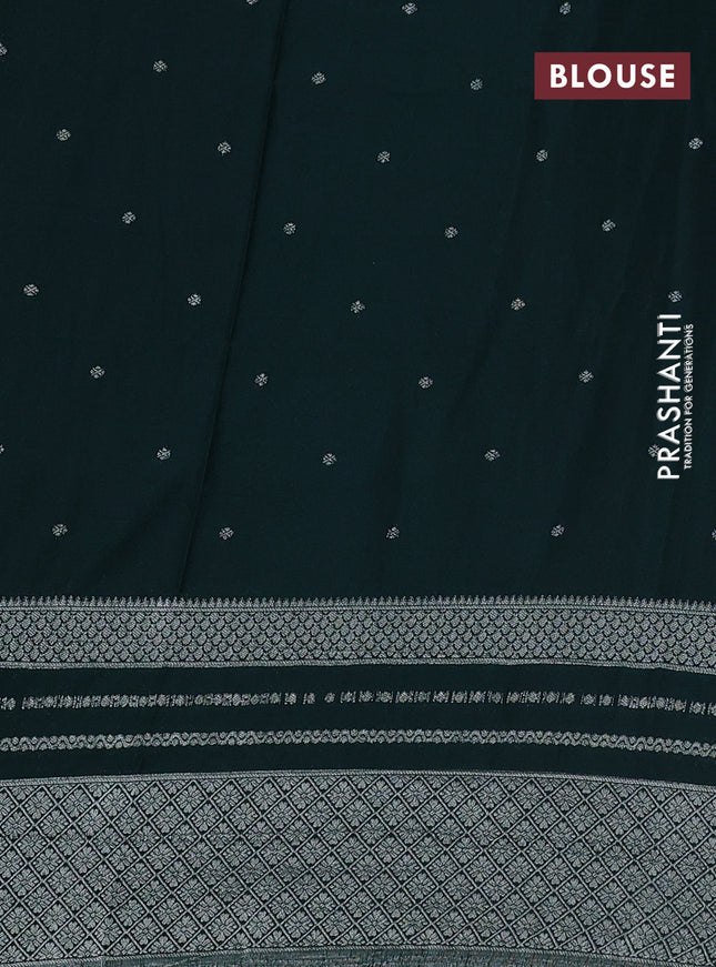 Banarasi semi crepe saree pastel green and dark green with allover silver zari weaves and silver zari woven border
