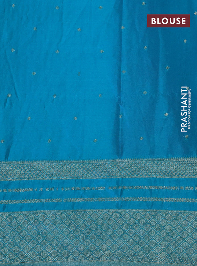 Banarasi semi crepe saree pink and teal blue with allover zari weaves and silver zari woven border