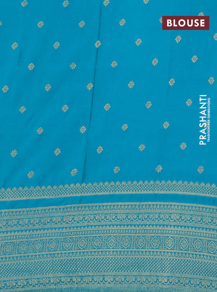 Banarasi semi crepe saree navy blue and teal green with allover zari woven butta weaves and long zari woven border