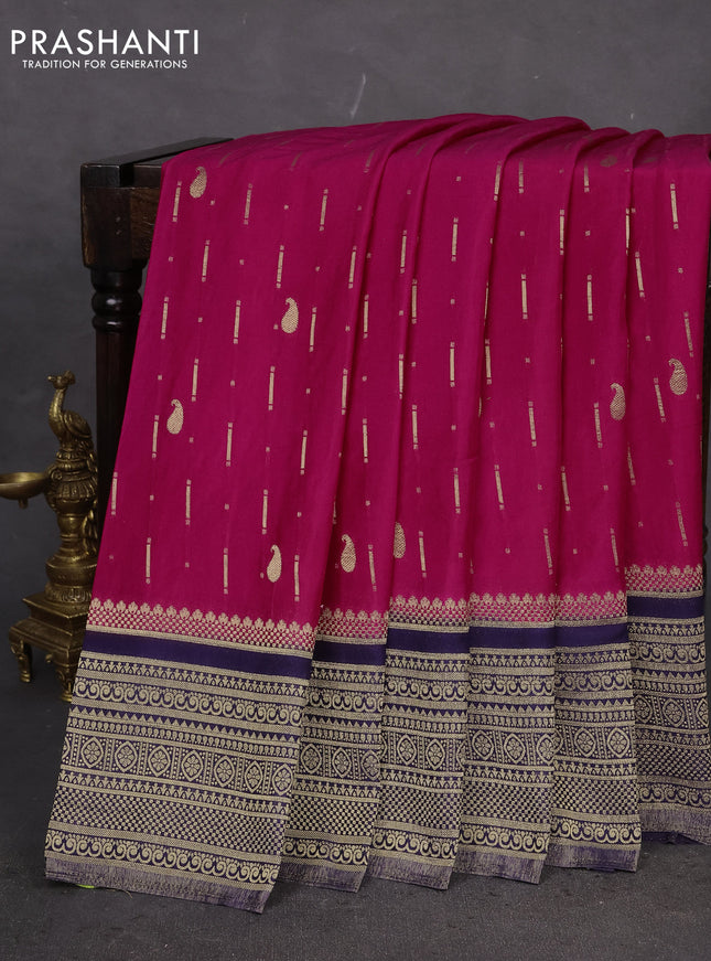 Banarasi semi crepe saree pink and navy blue with allover zari woven butta weaves and long zari woven border