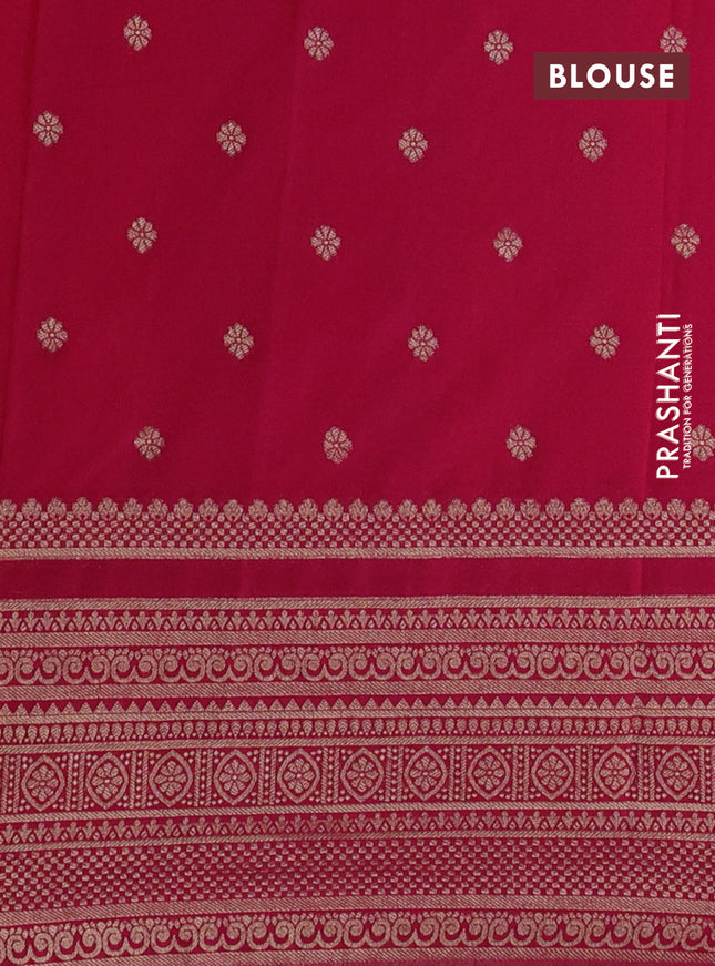 Banarasi semi crepe saree yellow and pink with allover zari woven butta weaves and long zari woven border